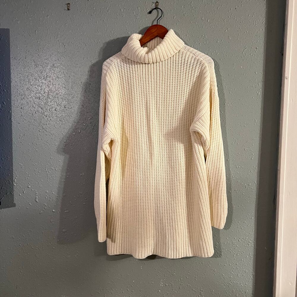 Vtg Fisherman Womens Off White Cable Knit Turtle Knit Sweater Sz Lg Grampa Irish